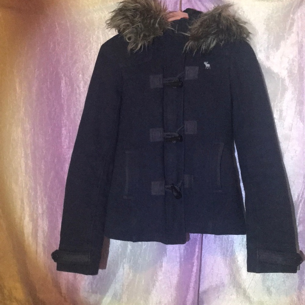 Dark blue coat with fur hood